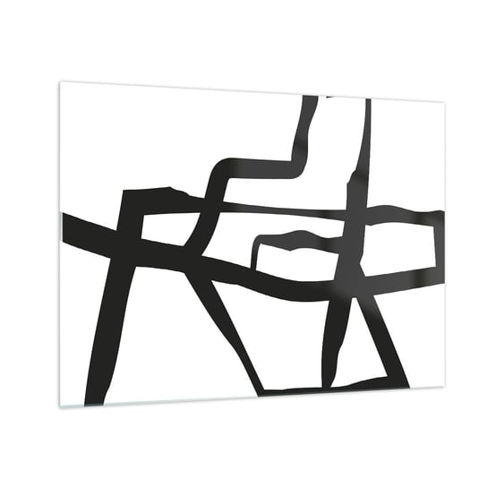 Obraz na szkle - Czarno-biała konstrukcja - 70x50cm - Kreska Czarno-Biały Abstrakcjonizm - Nowoczesny szklany obraz do salonu do sypialni ARTTOR ARTTOR