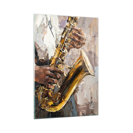 Obraz na szkle - Czas na solo - 80x120cm - Saksofon Muzyka Malarstwo - Nowoczesny szklany obraz na ścianę do salonu do sypialni ARTTOR ARTTOR