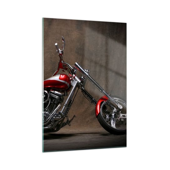 Obraz na szkle - Czerwono-srebrna piękność - 50x70cm - Motocykl Chopper Motoryzacja - Nowoczesny szklany obraz do salonu do sypialni ARTTOR ARTTOR