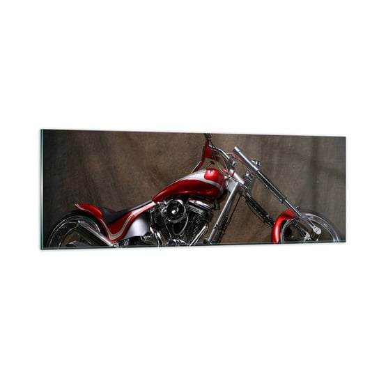 Obraz na szkle - Czerwono-srebrna piękność - 90x30cm - Motocykl Chopper Motoryzacja - Nowoczesny szklany obraz do salonu do sypialni ARTTOR ARTTOR