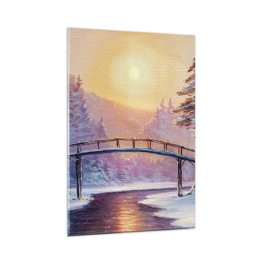 Obraz na szkle - Cztery pory roku - zima - 80x120cm - Krajobraz Rzeka Most - Nowoczesny szklany obraz na ścianę do salonu do sypialni ARTTOR ARTTOR