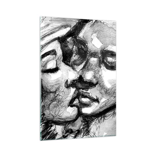 Obraz na szkle - Czuła chwila - 80x120cm - Całusy Miłość Zakochani - Nowoczesny szklany obraz na ścianę do salonu do sypialni ARTTOR ARTTOR