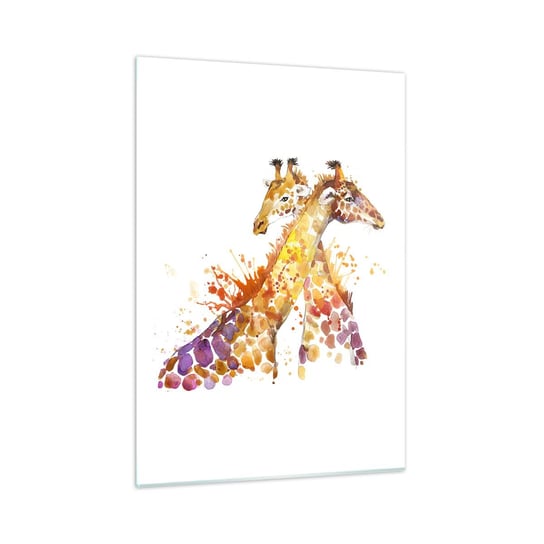 Obraz na szkle - Czy to jest przyjaźń czy to jest kochanie? - 50x70cm - Zwierzęta Żyrafa Grafika - Nowoczesny szklany obraz do salonu do sypialni ARTTOR ARTTOR