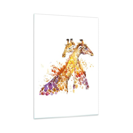 Obraz na szkle - Czy to jest przyjaźń czy to jest kochanie? - 80x120cm - Zwierzęta Żyrafa Grafika - Nowoczesny szklany obraz na ścianę do salonu do sypialni ARTTOR ARTTOR