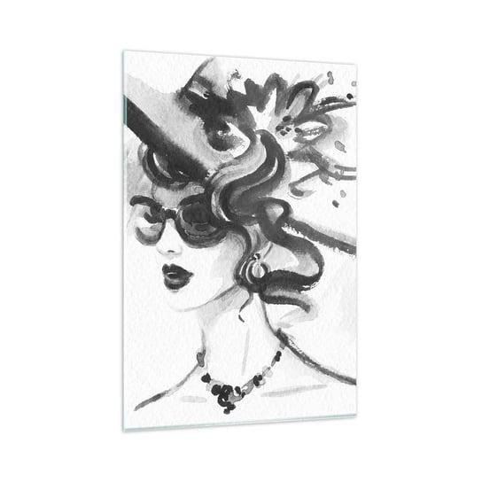 Obraz na szkle - Dama z charakterem - 80x120cm - Kobieta W Kapeluszu Twarz Kobiety Czarno-Biały - Nowoczesny szklany obraz na ścianę do salonu do sypialni ARTTOR ARTTOR