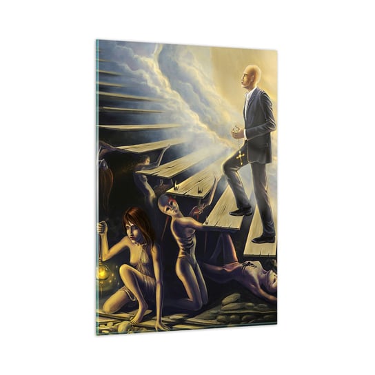 Obraz na szkle - Dantejska wędrówka ku światłu - 80x120cm - Abstrakcja Fantasy Ludzie - Nowoczesny szklany obraz na ścianę do salonu do sypialni ARTTOR ARTTOR