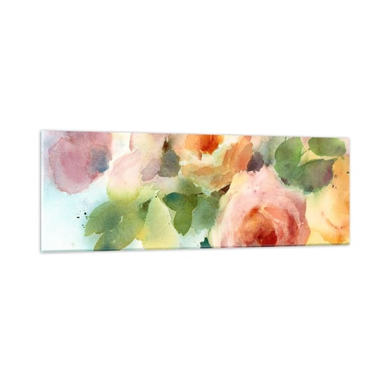 Obraz na szkle - Delikatne jak akwarela - 90x30cm - Kwiaty Róże Bukiet - Nowoczesny szklany obraz do salonu do sypialni ARTTOR ARTTOR