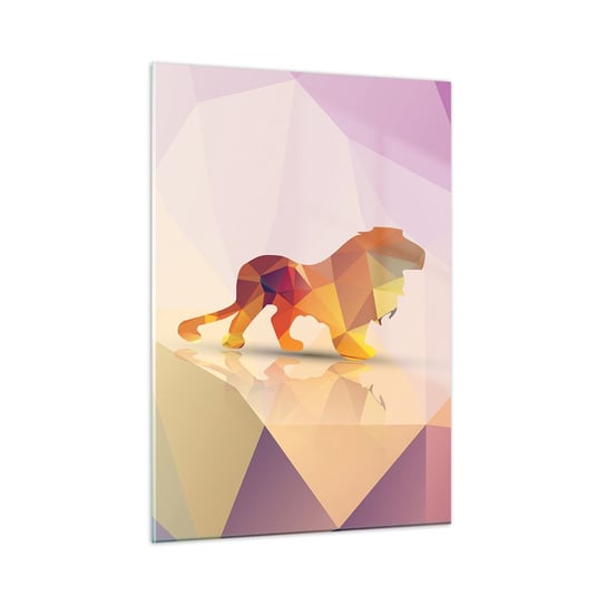 Obraz na szkle - Diamentowy król - 50x70cm - Zwierzęta Lew Figura Geometryczna - Nowoczesny szklany obraz do salonu do sypialni ARTTOR ARTTOR