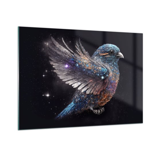 Obraz na szkle - Diamentowy wróbel - 100x70cm - Ptak Magiczny Kosmos - Nowoczesny foto szklany obraz do salonu do sypialni ARTTOR ARTTOR