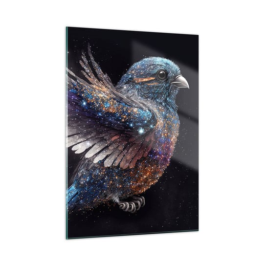 Obraz na szkle - Diamentowy wróbel - 50x70cm - Ptak Magiczny Kosmos - Nowoczesny szklany obraz do salonu do sypialni ARTTOR ARTTOR