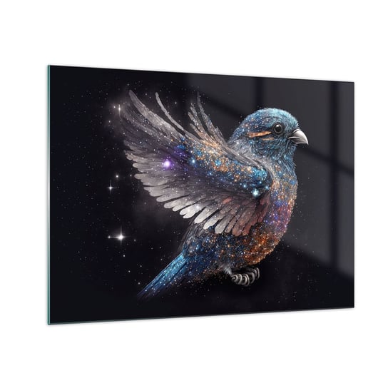 Obraz na szkle - Diamentowy wróbel - 70x50cm - Ptak Magiczny Kosmos - Nowoczesny szklany obraz do salonu do sypialni ARTTOR ARTTOR