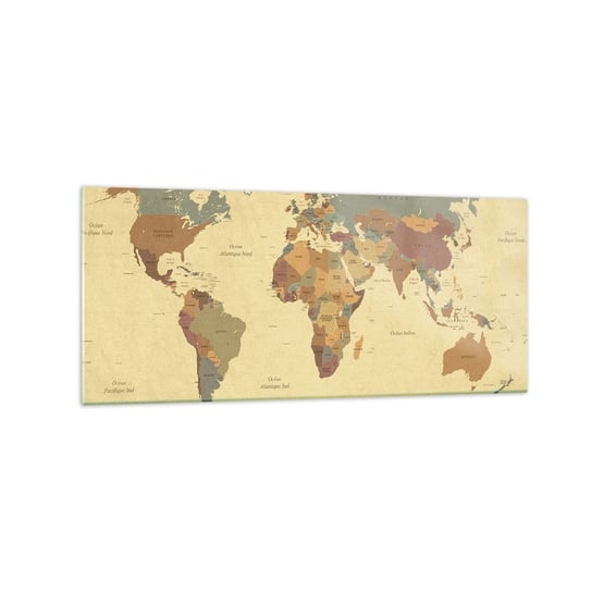 Obraz na szkle - Dla ciebie - cały świat - 120x50cm - Mapa Świata Kontynenty Podróże - Nowoczesny szklany obraz na ścianę do salonu do sypialni ARTTOR ARTTOR