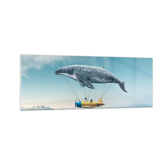 Obraz na szkle - Dlaczego nie? - 140x50cm - Wieloryb Dzieci Samolot - Nowoczesny szklany obraz do salonu do sypialni ARTTOR ARTTOR