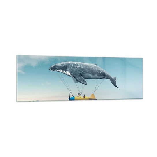 Obraz na szkle - Dlaczego nie? - 160x50cm - Wieloryb Dzieci Samolot - Nowoczesny foto szklany obraz do salonu do sypialni ARTTOR ARTTOR