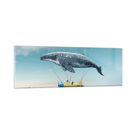 Obraz na szkle - Dlaczego nie? - 90x30cm - Wieloryb Dzieci Samolot - Nowoczesny szklany obraz do salonu do sypialni ARTTOR ARTTOR