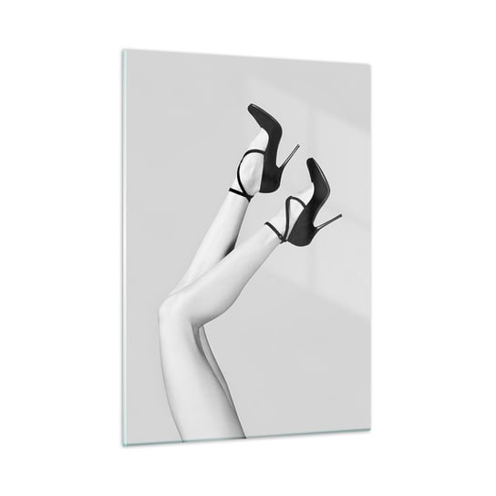 Obraz na szkle - Do góry nogami - 50x70cm - Nogi Szpilki Czarno-Biały - Nowoczesny szklany obraz do salonu do sypialni ARTTOR ARTTOR