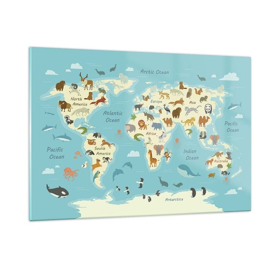 Obraz na szkle - Dobrzy sąsiedzi - 120x80cm - Mapa Świata Mapa Ze Zwierzętami Zwierzęta - Nowoczesny szklany obraz na ścianę do salonu do sypialni ARTTOR ARTTOR