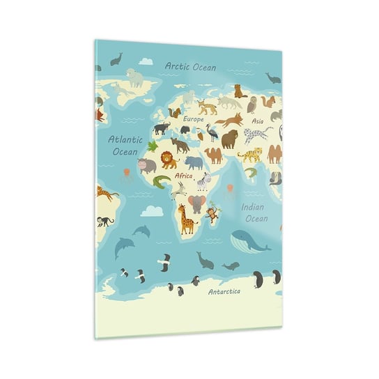 Obraz na szkle - Dobrzy sąsiedzi - 50x70cm - Mapa Świata Mapa Ze Zwierzętami Zwierzęta - Nowoczesny szklany obraz do salonu do sypialni ARTTOR ARTTOR
