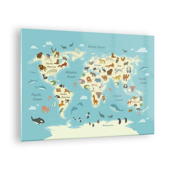 Obraz na szkle - Dobrzy sąsiedzi - 70x50cm - Mapa Świata Mapa Ze Zwierzętami Zwierzęta - Nowoczesny szklany obraz do salonu do sypialni ARTTOR ARTTOR