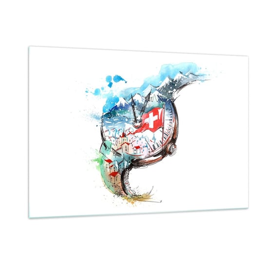 Obraz na szkle - Duch Szwajcarii - 120x80cm - Abstrakcja Szwajcarski Zegarek Alpy - Nowoczesny szklany obraz na ścianę do salonu do sypialni ARTTOR ARTTOR