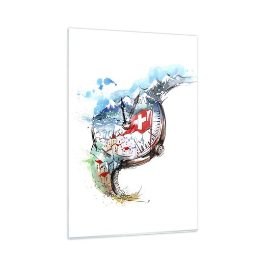 Obraz na szkle - Duch Szwajcarii - 80x120cm - Abstrakcja Szwajcarski Zegarek Alpy - Nowoczesny szklany obraz na ścianę do salonu do sypialni ARTTOR ARTTOR