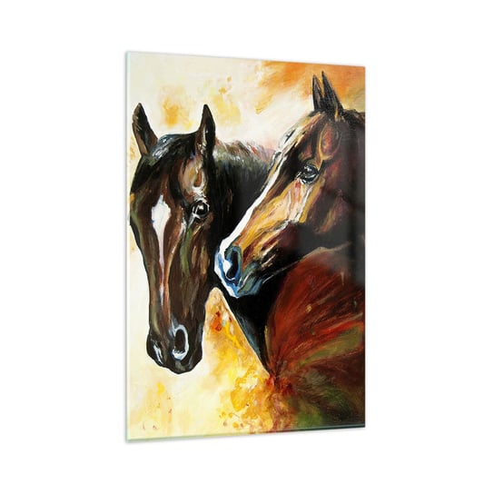 Obraz na szkle - Dwa razy więcej wdzięku - 80x120cm - Zwierzęta Konie Natura - Nowoczesny szklany obraz na ścianę do salonu do sypialni ARTTOR ARTTOR