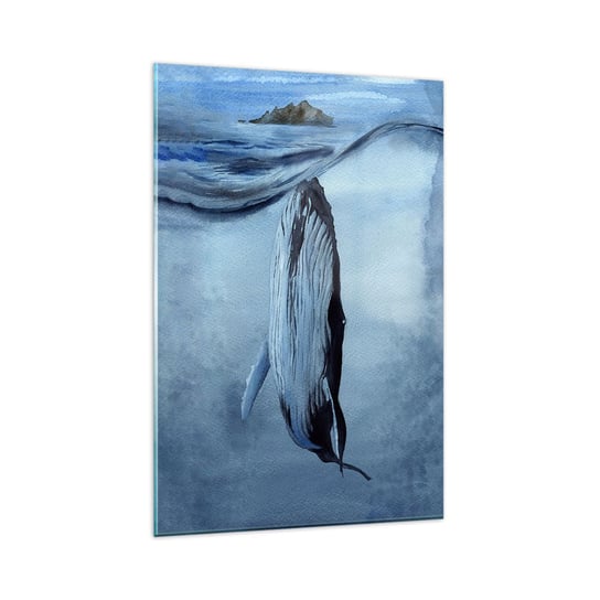 Obraz na szkle - Dwa światy północy - 80x120cm - Wieloryb Ocean Akwarela - Nowoczesny szklany obraz na ścianę do salonu do sypialni ARTTOR ARTTOR