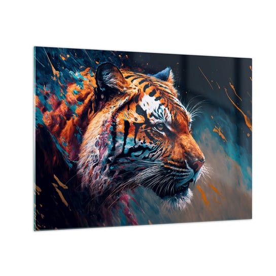 Obraz na szkle - Dzikie piękno - 70x50cm - Tygrys Kolorowy Zwierzę - Nowoczesny szklany obraz do salonu do sypialni ARTTOR ARTTOR