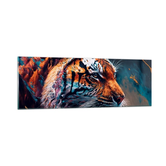 Obraz na szkle - Dzikie piękno - 90x30cm - Tygrys Kolorowy Zwierzę - Nowoczesny szklany obraz do salonu do sypialni ARTTOR ARTTOR