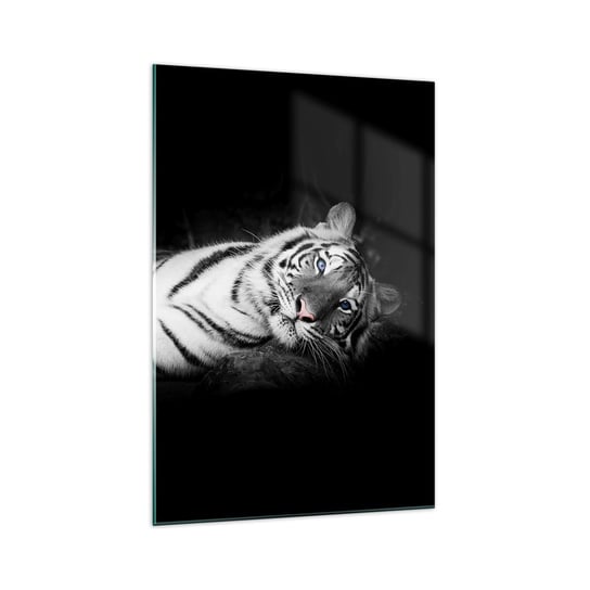 Obraz na szkle - Dzikość i spokój - 70x100cm - Tygrys Biały Tygrys Zwierzęta - Nowoczesny foto szklany obraz do salonu do sypialni ARTTOR ARTTOR
