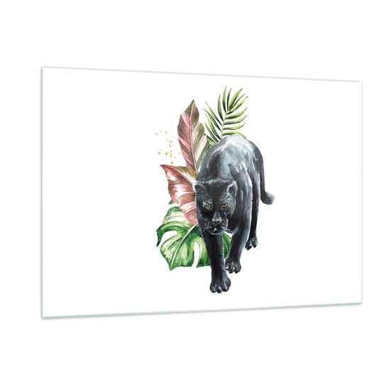 Obraz na szkle - Dzikość serca - 120x80cm - Czarna Pantera Zwierzęta Natura - Nowoczesny szklany obraz na ścianę do salonu do sypialni ARTTOR ARTTOR