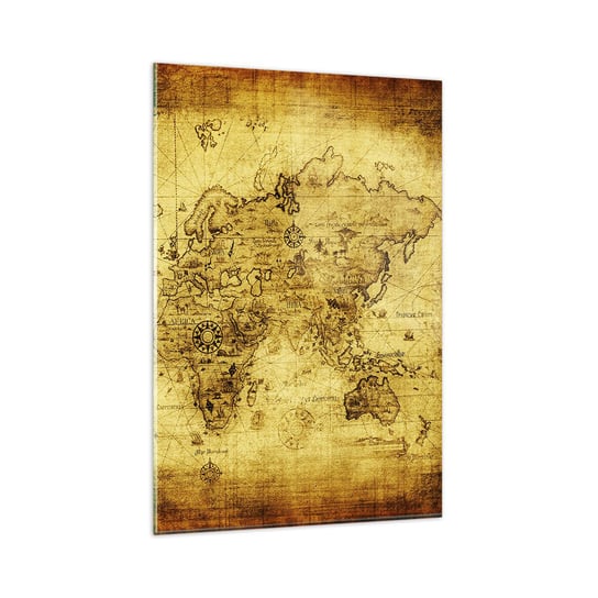 Obraz na szkle - Dziwny jest ten świat - 80x120cm - Mapa Świata Kontynenty Vinatge - Nowoczesny szklany obraz na ścianę do salonu do sypialni ARTTOR ARTTOR