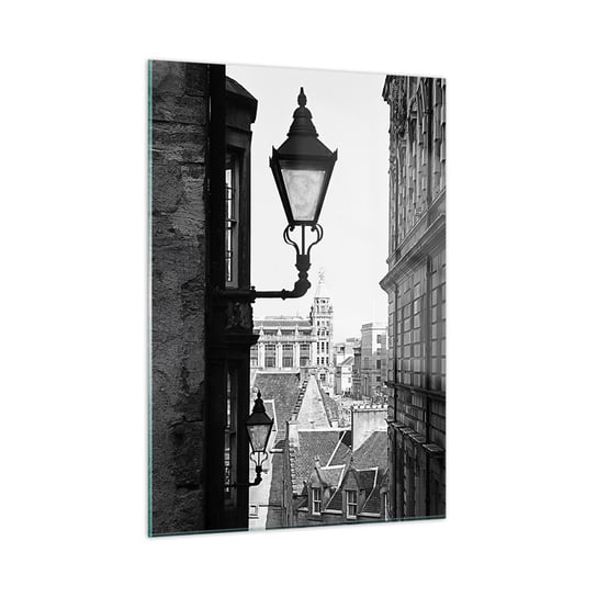 Obraz na szkle - Edynburska opowieść - 50x70cm - Stare Miasto Czarno-Biały Szkocja - Nowoczesny szklany obraz do salonu do sypialni ARTTOR ARTTOR