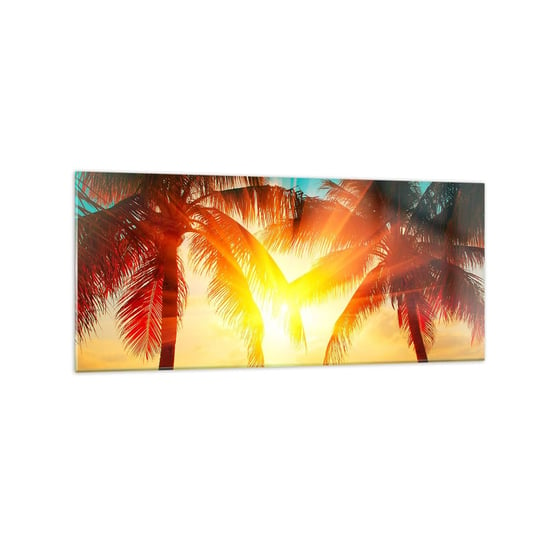 Obraz na szkle - Egzotyczna para - 120x50cm - Krajobraz Palma Kokosowa Plaża - Nowoczesny szklany obraz na ścianę do salonu do sypialni ARTTOR ARTTOR