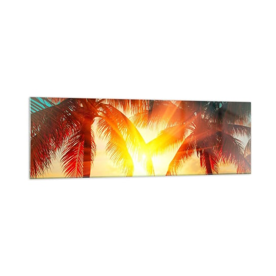 Obraz na szkle - Egzotyczna para - 160x50cm - Krajobraz Palma Kokosowa Plaża - Nowoczesny foto szklany obraz do salonu do sypialni ARTTOR ARTTOR