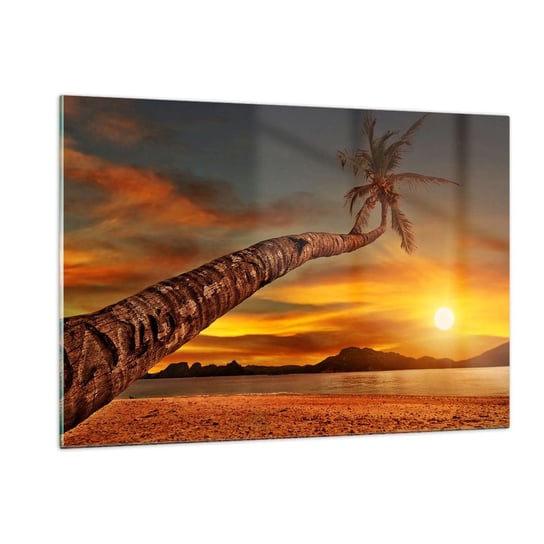 Obraz na szkle - Egzotyczne wakacje, karaibska przygoda - 120x80cm - Palma Zachód Słońca Plaża - Nowoczesny szklany obraz na ścianę do salonu do sypialni ARTTOR ARTTOR