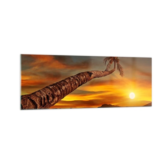 Obraz na szkle - Egzotyczne wakacje, karaibska przygoda - 140x50cm - Palma Zachód Słońca Plaża - Nowoczesny szklany obraz do salonu do sypialni ARTTOR ARTTOR