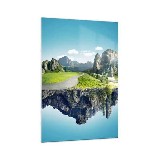 Obraz na szkle - Fantastyczna wyspa - 70x100cm - Fantasy Krajobraz Wodospad - Nowoczesny foto szklany obraz do salonu do sypialni ARTTOR ARTTOR