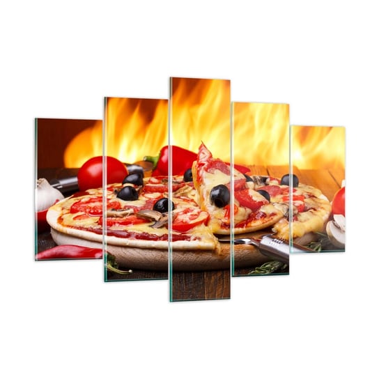Obraz na szkle - From Italy with love - 150x100 cm - Obraz nowoczesny - Gastronomia, Pizza, Włochy, Ogień, Pyszne Danie - GEA150x100-2406 ARTTOR