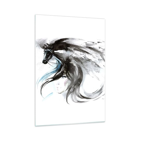 Obraz na szkle - Galop Czarnego Księcia - 50x70cm - Zwierzęta Koń Grafika - Nowoczesny szklany obraz do salonu do sypialni ARTTOR ARTTOR