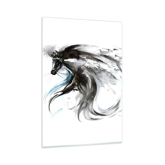 Obraz na szkle - Galop Czarnego Księcia - 80x120cm - Zwierzęta Koń Grafika - Nowoczesny szklany obraz na ścianę do salonu do sypialni ARTTOR ARTTOR