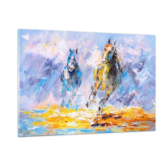 Obraz na szkle - Galopem przez blask - 120x80cm - Zwierzęta Konie Impresjonizm - Nowoczesny szklany obraz na ścianę do salonu do sypialni ARTTOR ARTTOR