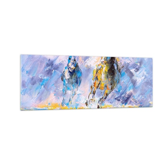 Obraz na szkle - Galopem przez blask - 140x50cm - Zwierzęta Konie Impresjonizm - Nowoczesny szklany obraz do salonu do sypialni ARTTOR ARTTOR