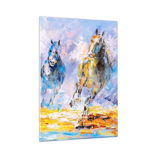 Obraz na szkle - Galopem przez blask - 50x70cm - Zwierzęta Konie Impresjonizm - Nowoczesny szklany obraz do salonu do sypialni ARTTOR ARTTOR