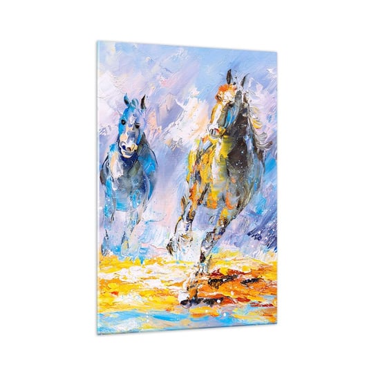Obraz na szkle - Galopem przez blask - 70x100cm - Zwierzęta Konie Impresjonizm - Nowoczesny foto szklany obraz do salonu do sypialni ARTTOR ARTTOR