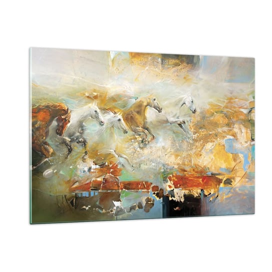 Obraz na szkle - Galopem przez światło - 120x80cm - Abstrakcja Konie Zwierzęta - Nowoczesny szklany obraz na ścianę do salonu do sypialni ARTTOR ARTTOR