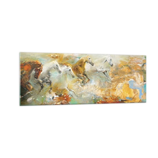 Obraz na szkle - Galopem przez światło - 140x50cm - Abstrakcja Konie Zwierzęta - Nowoczesny szklany obraz do salonu do sypialni ARTTOR ARTTOR