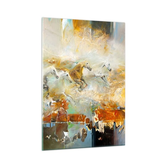 Obraz na szkle - Galopem przez światło - 50x70cm - Abstrakcja Konie Zwierzęta - Nowoczesny szklany obraz do salonu do sypialni ARTTOR ARTTOR