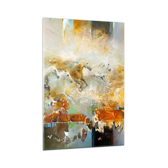 Obraz na szkle - Galopem przez światło - 80x120cm - Abstrakcja Konie Zwierzęta - Nowoczesny szklany obraz na ścianę do salonu do sypialni ARTTOR ARTTOR