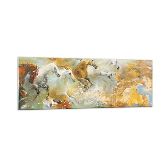 Obraz na szkle - Galopem przez światło - 90x30cm - Abstrakcja Konie Zwierzęta - Nowoczesny szklany obraz do salonu do sypialni ARTTOR ARTTOR